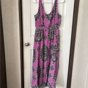 Women's Pink Patterned Sleeveless Maxi Dress